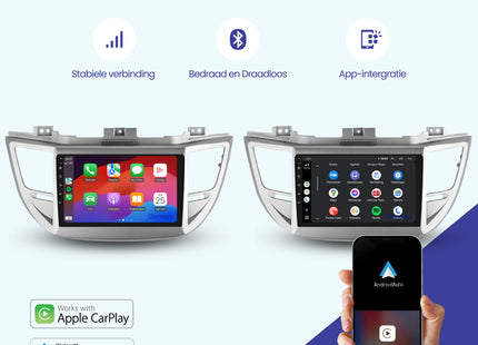 Hyundai Tucson CarPlay autoradio | 2009 t/m 2017 | Denago DNG-A115 | 9 inch | Android 13 | Draadloos CarPlay & Android Auto | Zilver frame