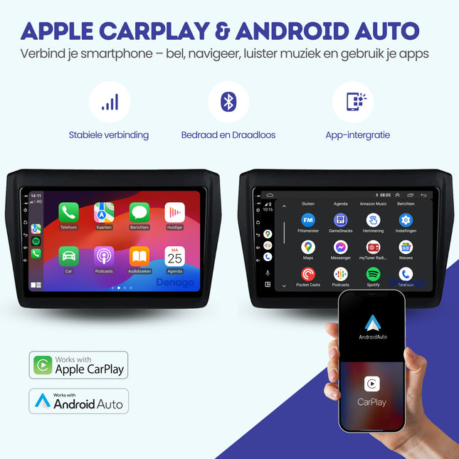 Suzuki Swift CarPlay autoradio | 2017 t/m 2023 | Denago DNG-A145 | 9 inch | Android 13 | Draadloos CarPlay & Android Auto