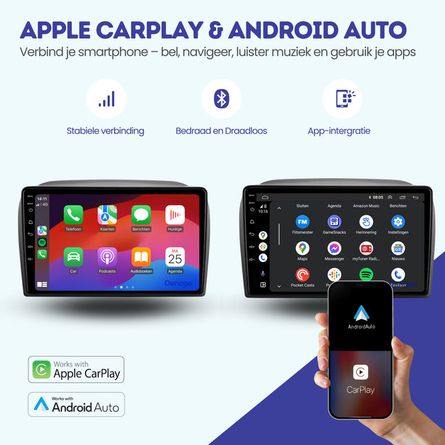 Fiat Doblo CarPlay autoradio | 2010 t/m 2014 | Denago DNG-A95 | 9 inch | Android 13 | Draadloos CarPlay & Android Auto