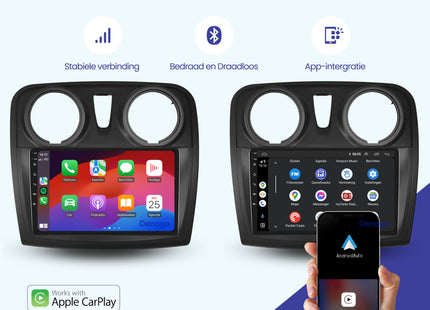 Dacia Sandero CarPlay autoradio | 2013 t/m 2020 | Denago DNG-A153 | 9 inch | Android 13 | Draadloos CarPlay & Android Auto