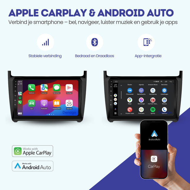 Volkswagen Polo CarPlay autoradio | 2009 t/m 2017 | Denago DNG-A116 | 9 inch | Android 13 | Draadloos CarPlay & Android Auto