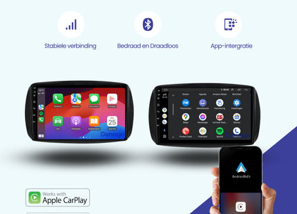 Smart Fortwo & Autoradio Forfour CarPlay | 2015 à 2019 | Denago DNG-A197 | Écran 9 pouces | Android 13 | CarPlay sans fil & Android Auto