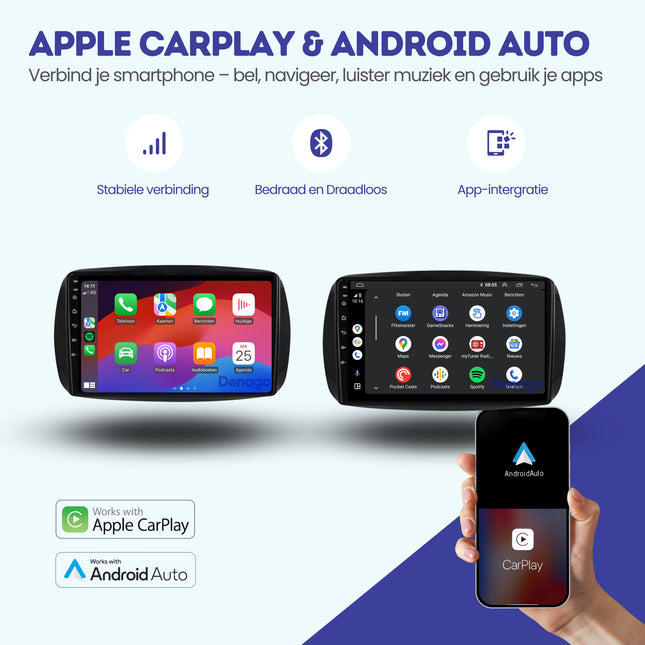 Smart Fortwo & Forfour CarPlay autoradio | 2015 t/m 2019 | Denago DNG-A197 | 9 inch | Android 13 | Draadloos CarPlay & Android Auto