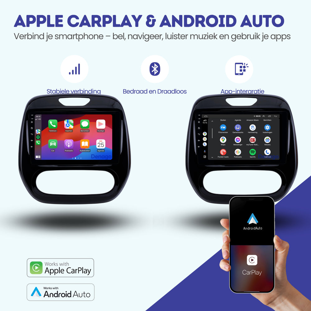 Renault Captur CarPlay car radio | 2013 to 2017 | Denago DNG-A182 | 9 inches | Android 13 | Wireless CarPlay & Android Auto