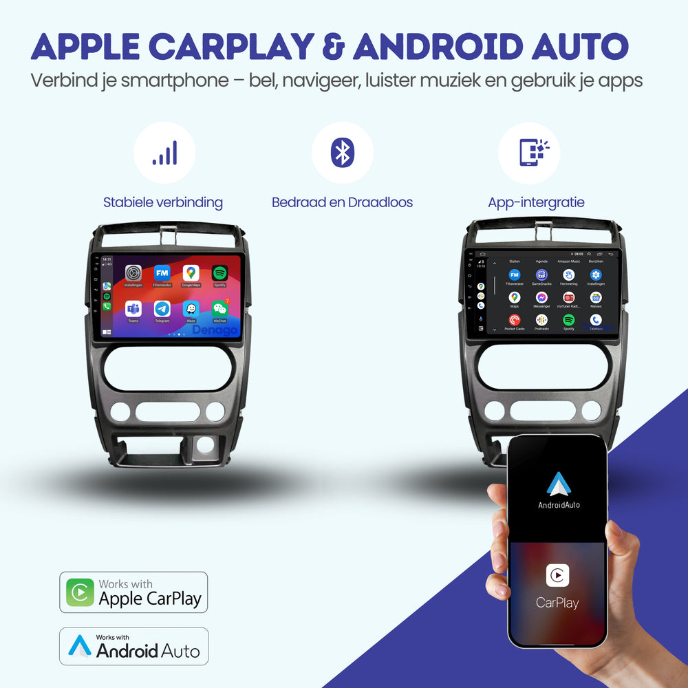 Autoradio CarPlay pour Suzuki Jimny (2007-2012) | Denago DNG-A334 | Écran 9 pouces | Android 13 | CarPlay sans fil & Android Auto