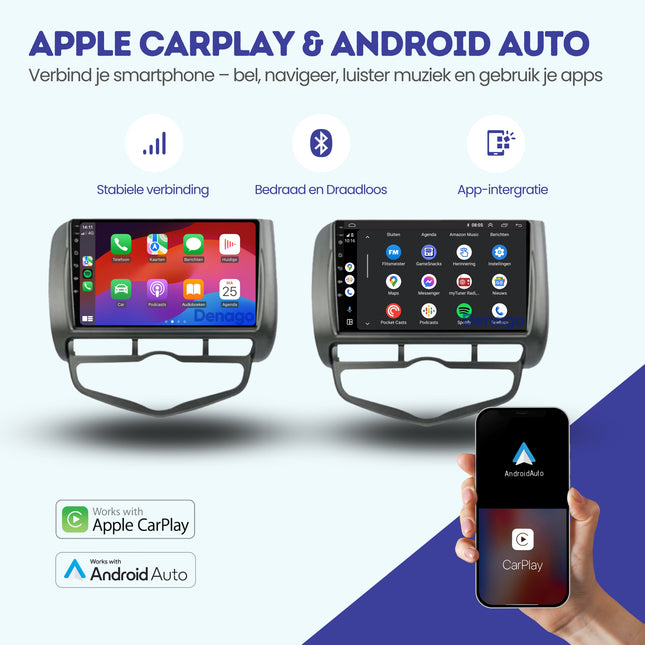Honda Jazz CarPlay autoradio | 2005 t/m 2008 | Denago DNG-A202 | 9 inch | Android 13 | Draadloos CarPlay & Android Auto