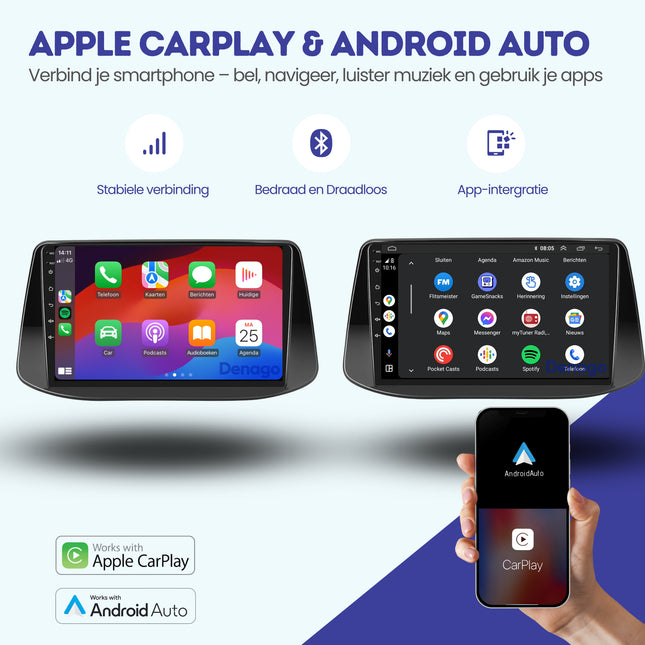 Hyundai i30 CarPlay autoradio | 2017 t/m 2018 | Denago DNG-A333 | 9 inch | Android 13 | Draadloos CarPlay & Android Auto
