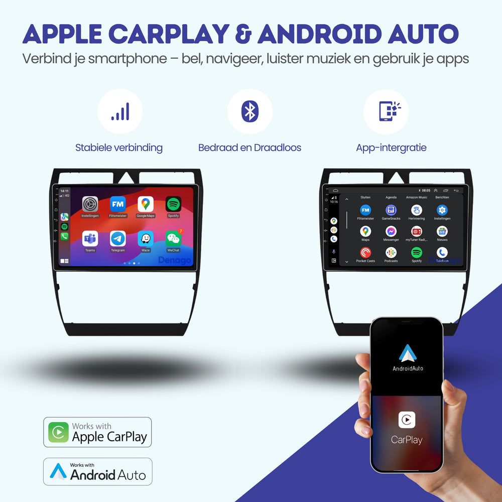 Audi A6 | S6 | RS6 | Allroad | CarPlay autoradio | 1999 t/m 2004 | Denago DNG-A196 | 9 inch | Android 13 | Draadloos CarPlay & Android Auto