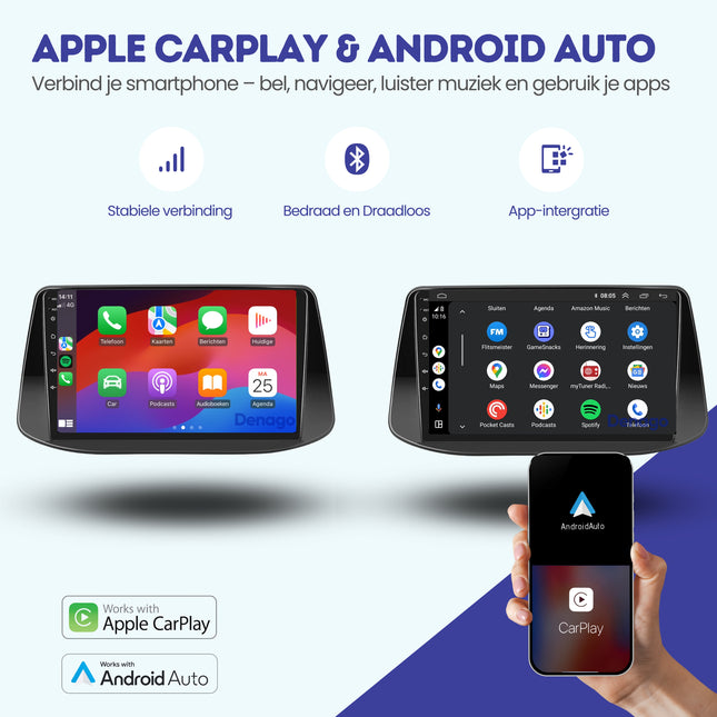 Hyundai i30 CarPlay autoradio | 2017 t/m 2018 | Denago DNG-A333 | 9 inch | Android 13 | Draadloos CarPlay & Android Auto