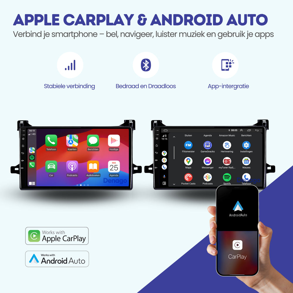 Autoradio Toyota Prius compatible CarPlay | 2016 à 2018 | Denago DNG-A311 | Écran 9 pouces | Android 13 | CarPlay sans fil & Android Auto