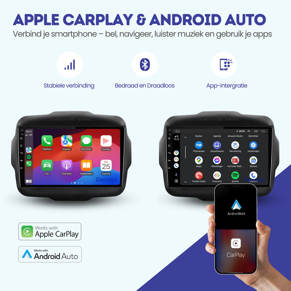 Radio para coche Jeep Renegade CarPlay | 2014 a 2023 | Denago DNG-A123 | 9 pulgadas | Androide 13 | CarPlay inalámbrico y Android Auto