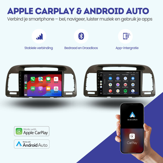 Toyota Camry CarPlay autoradio | 2001 t/m 2007 | Denago DNG-A255 | 9 inch | Android 13 | Draadloos CarPlay & Android Auto