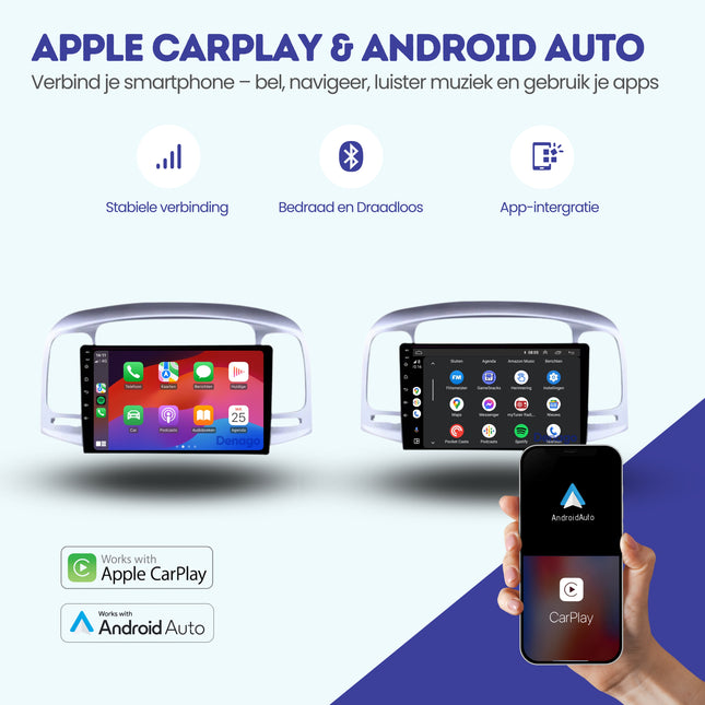 Hyundai Accent CarPlay autoradio | 2007 t/m 2011 | Denago DNG-A174 | 9 inch | Android 13 | Draadloos CarPlay & Android Auto