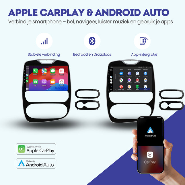 Renault Clio 4 CarPlay autoradio | 2016 t/m 2019 | Denago DNG-A257 | 10 inch | Android 13 | Draadloos CarPlay & Android Auto