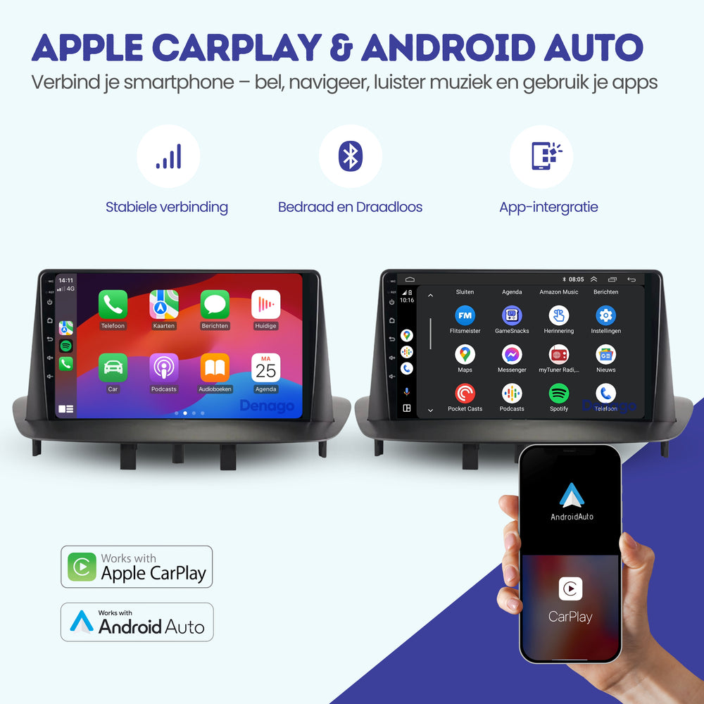 Renault Mégane III CarPlay autoradio | 2008 t/m 2016 | Denago DNG-A176 | 9 inch | Android 13 | Draadloos CarPlay & Android Auto