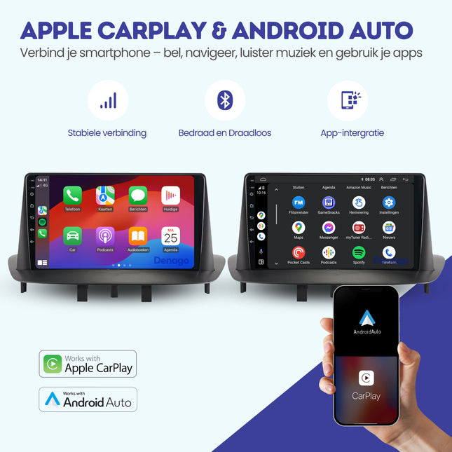 Renault Mégane III CarPlay autoradio | 2008 t/m 2016 | Denago DNG-A176 | 9 inch | Android 13 | Draadloos CarPlay & Android Auto