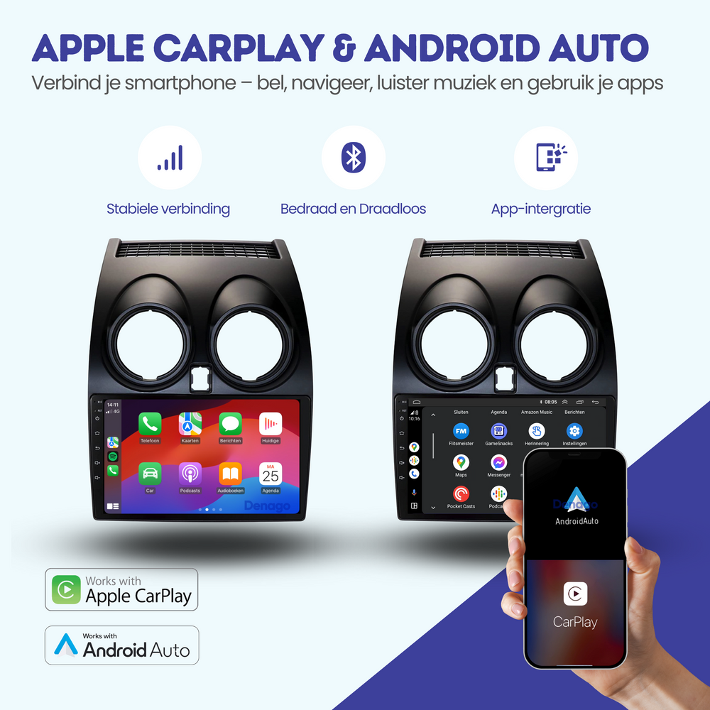 Nissan Qashqai CarPlay autoradio | Denago DNG-A28 | 9 inch | Android 13 | Draadloos CarPlay & Android Auto