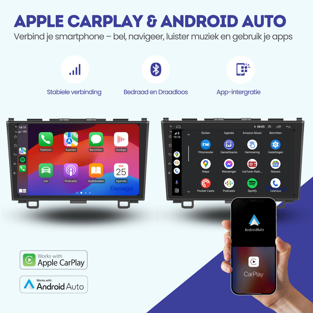 Radio de coche Honda CR-V CarPlay | 2007 a 2012 | Denago DNG-A100 | 9 pulgadas | Androide 13 | CarPlay inalámbrico y Android Auto