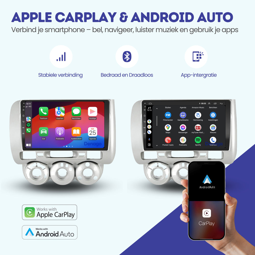 Radio para coche Honda Jazz CarPlay | 2008 a 2013 | Denago DNG-A156 | 9 pulgadas | Androide 13 | CarPlay inalámbrico y Android Auto