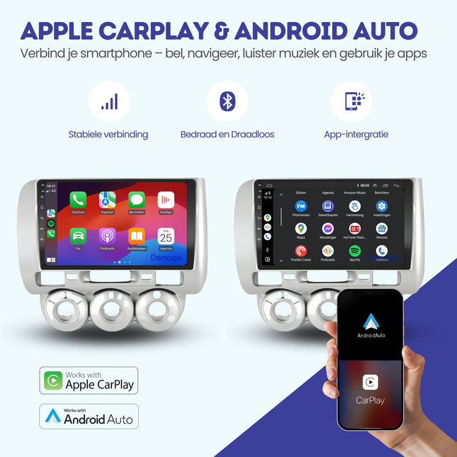 Honda Jazz CarPlay autoradio | 2008 t/m 2013 | Denago DNG-A156 | 9 inch | Android 13 | Draadloos CarPlay & Android Auto