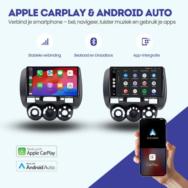Honda Jazz CarPlay autoradio | 2002 t/m 2008 | Denago DNG-A291 | 9 inch | Android 13 | Draadloos CarPlay & Android Auto
