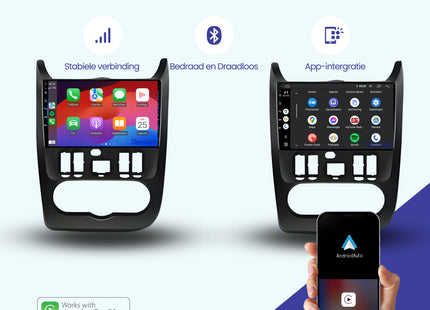 Dacia Logan CarPlay autoradio | Denago DNG-A344 | 2010 t/m 2013 | 9 inch  Android 13 | Draadloos CarPlay & Android Auto
