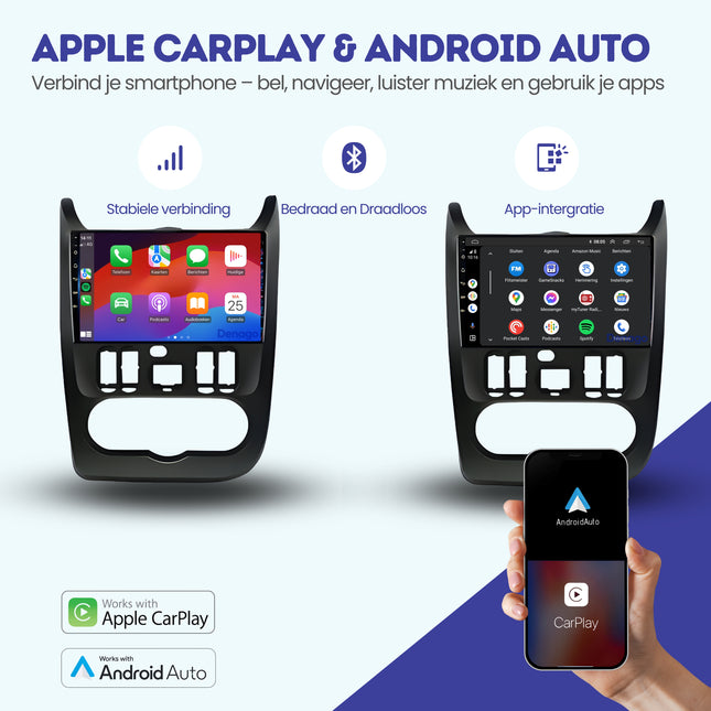 Dacia Logan CarPlay autoradio | Denago DNG-A344 | 2010 t/m 2013 | 9 inch  Android 13 | Draadloos CarPlay & Android Auto