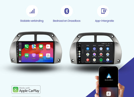 Toyota RAV4 CarPlay autoradio | 2001 t/m 2006 | Denago DNG-A206 | 9 inch | Android 13 | Draadloos CarPlay & Android Auto | Grijs frame