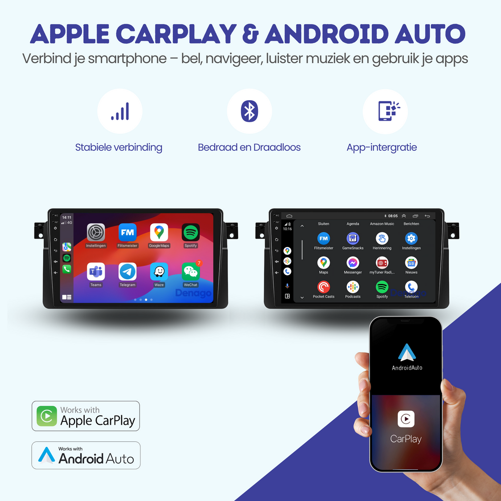 BMW 3 Series E46 CarPlay car radio | 1999 to 2005 | Denago DNG-A23 | 9 inches | Android 13 | Wireless CarPlay & Android Auto