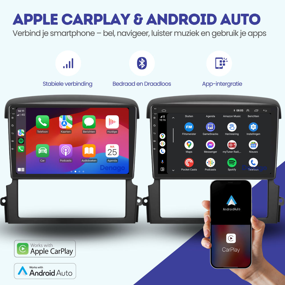 Radio de coche Kia Sorento CarPlay | 2002 a 2009 | Denago DNG-A135 | 9 pulgadas | Androide 13 | CarPlay inalámbrico y Android Auto