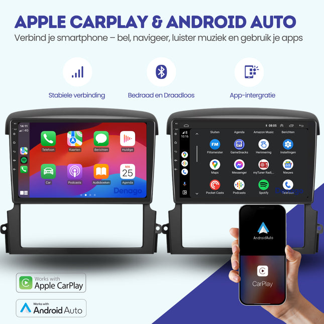 Kia Sorento CarPlay autoradio | 2002 t/m 2009 | Denago DNG-A135 | 9 inch | Android 13 | Draadloos CarPlay & Android Auto