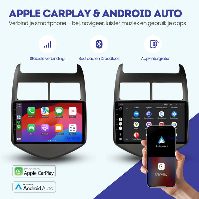 Chevrolet Aveo CarPlay autoradio | 2011 t/m 2015 | Denago DNG-A129 | 9 inch | Android 13 | Draadloos CarPlay & Android Auto