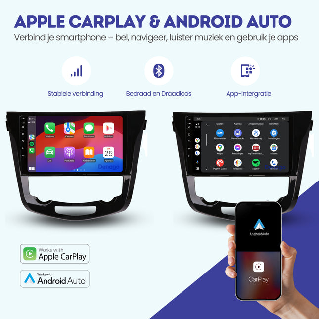 Nissan Qashqai CarPlay autoradio | 2014 t/m 2021 | Denago DNG-A106 | 10 inch | Android 13 | Draadloos CarPlay & Android Auto