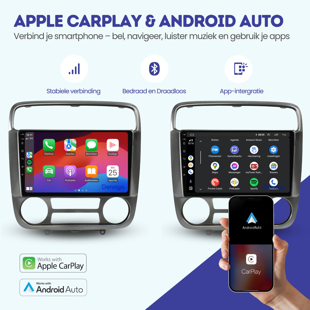 Radio para coche Honda Stream CarPlay | 2000 a 2006 | Denago DNG-A138 | 9 pulgadas | Androide 13 | CarPlay inalámbrico y Android Auto