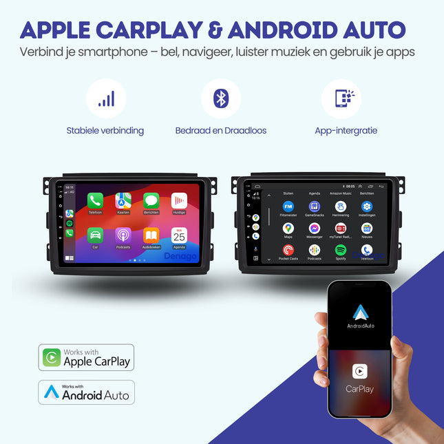 Smart Fortwo CarPlay autoradio | 2009 t/m 2015 | Denago DNG-A270 | 9 inch | Android 13 | Draadloos CarPlay & Android Auto