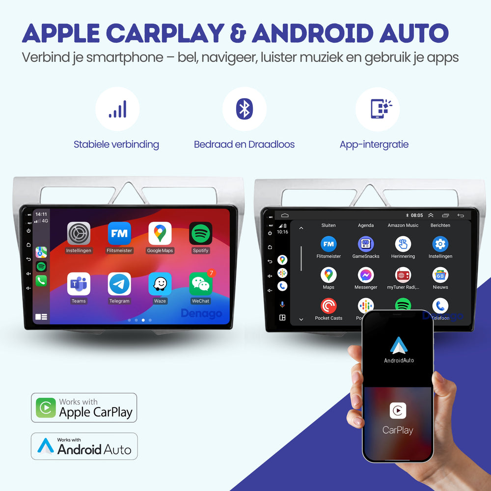 Radio de coche Kia Picanto CarPlay | 2008 a 2010 | Denago DNG-A88 | 9 pulgadas | Androide 13 | CarPlay inalámbrico y Android Auto | Marco plateado