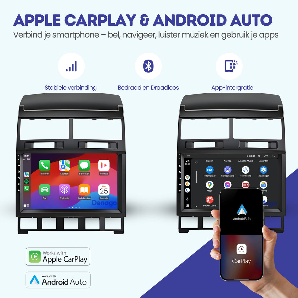 Radio para coche Volkswagen Touareg CarPlay | 2002 a 2010 | Denago DNG-A326 | 9 pulgadas | Androide 13 | CarPlay inalámbrico y Android Auto