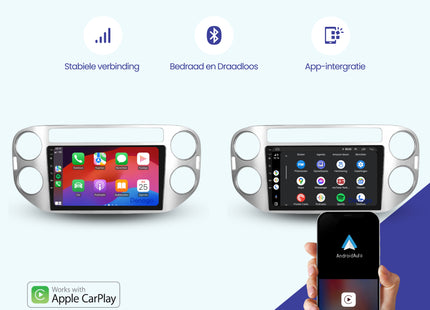 Volkswagen Tiguan CarPlay autoradio | 2007 t/m 2015 | Denago DNG-A120 | 9 inch | Android 13 | Draadloos CarPlay & Android Auto | Zilver