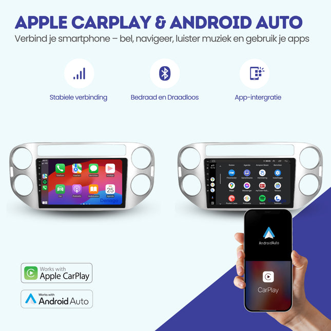 Volkswagen Tiguan CarPlay autoradio | 2007 t/m 2015 | Denago DNG-A120 | 9 inch | Android 13 | Draadloos CarPlay & Android Auto | Zilver
