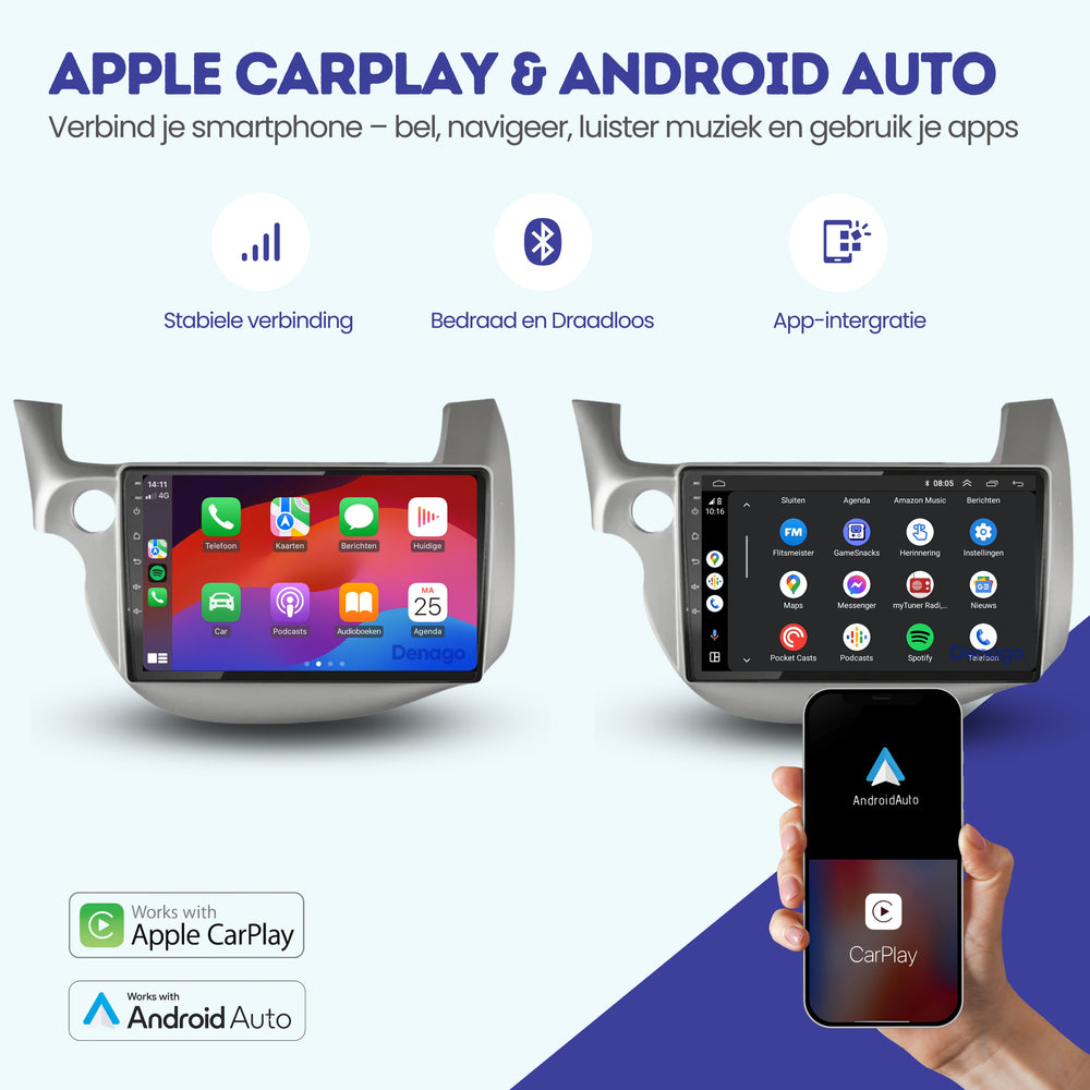 Honda Jazz CarPlay car radio | 2008 to 2013 | Denago DNG-A127 | 9 inches | Android 13 | Wireless CarPlay & Android Auto