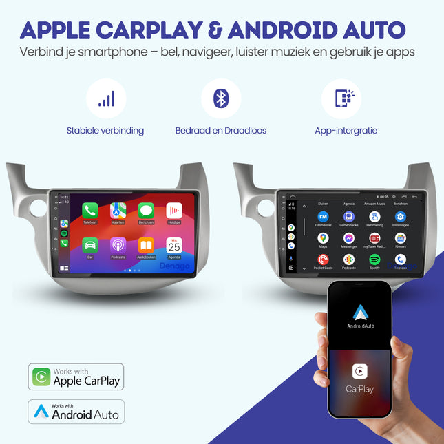 Honda Jazz CarPlay autoradio | 2008 t/m 2013 | Denago DNG-A127 | 9 inch | Android 13 | Draadloos CarPlay & Android Auto