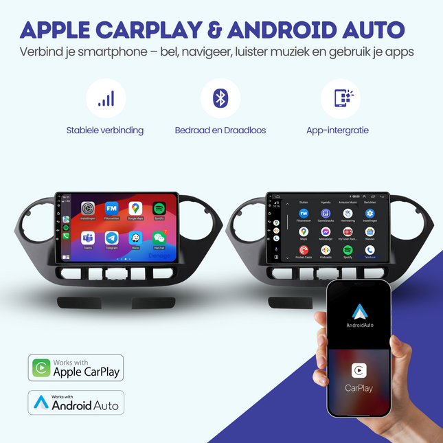 Autoradio Hyundai i10 CarPlay | 2014 à 2017 | Denago DNG-A16 | Écran 9 pouces | Android 13 | CarPlay sans fil & Android Auto