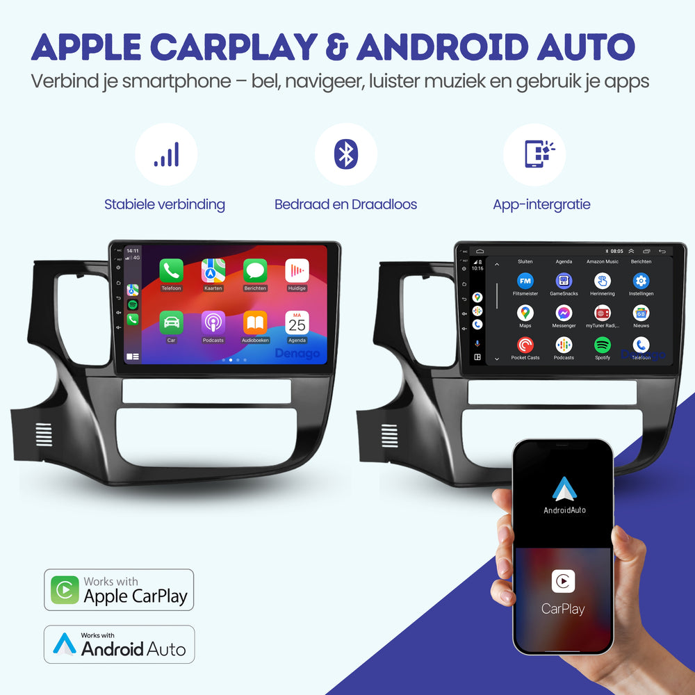 Radio para coche Mitsubishi Outlander CarPlay | 2012 a 2019 | Denago DNG-A124 | 10 pulgadas | Androide 13 | CarPlay inalámbrico y Android Auto