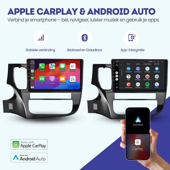 Mitsubishi Outlander CarPlay autoradio | 2012 t/m 2019 | Denago DNG-A124 | 10 inch | Android 13 | Draadloos CarPlay & Android Auto