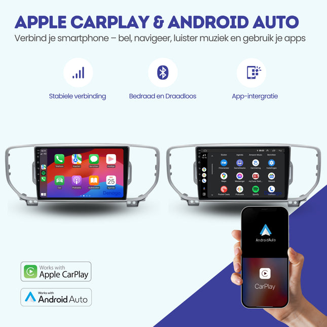 Kia Sportage CarPlay autoradio | 2016 t/m 2019 | Denago DNG-A111 | 9 inch | Android 13 | Draadloos CarPlay & Android Auto