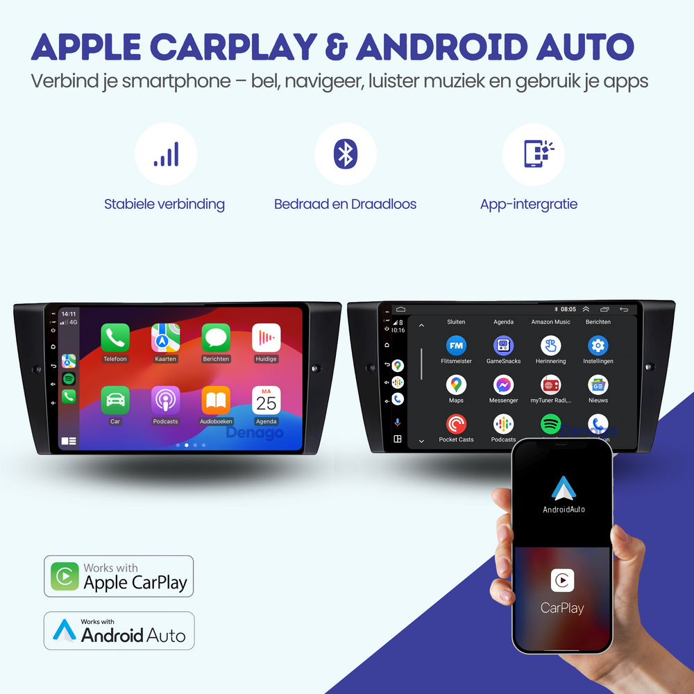Radio para coche BMW Serie 3 CarPlay | 2005–2013 | Denago DNG-A72 | 9 pulgadas | Androide 13 | CarPlay inalámbrico y Android Auto