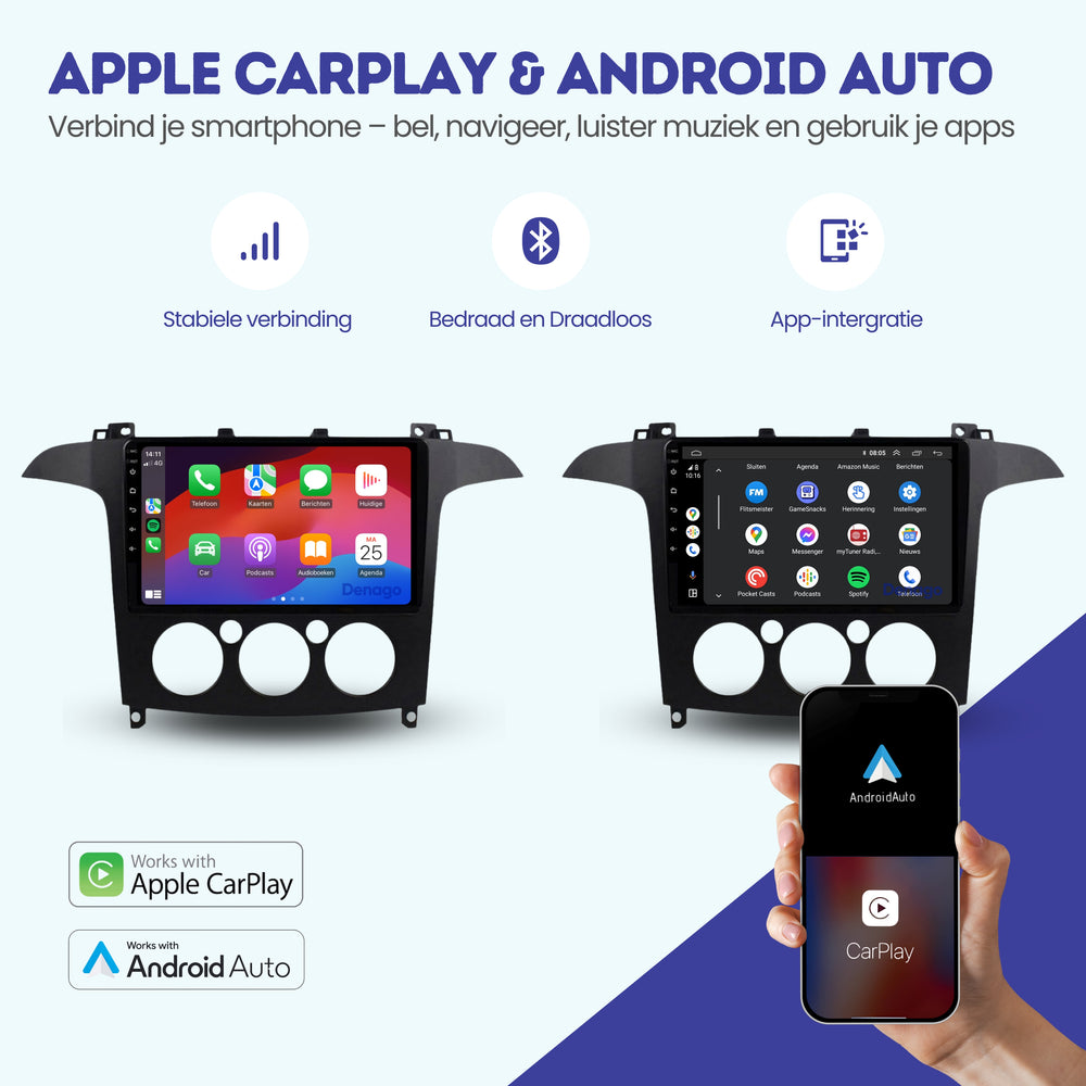 Radio para coche Ford S-Max CarPlay | 2006 a 2008 | Denago DNG-A136 | 9 pulgadas | Androide 13 | CarPlay inalámbrico y Android Auto