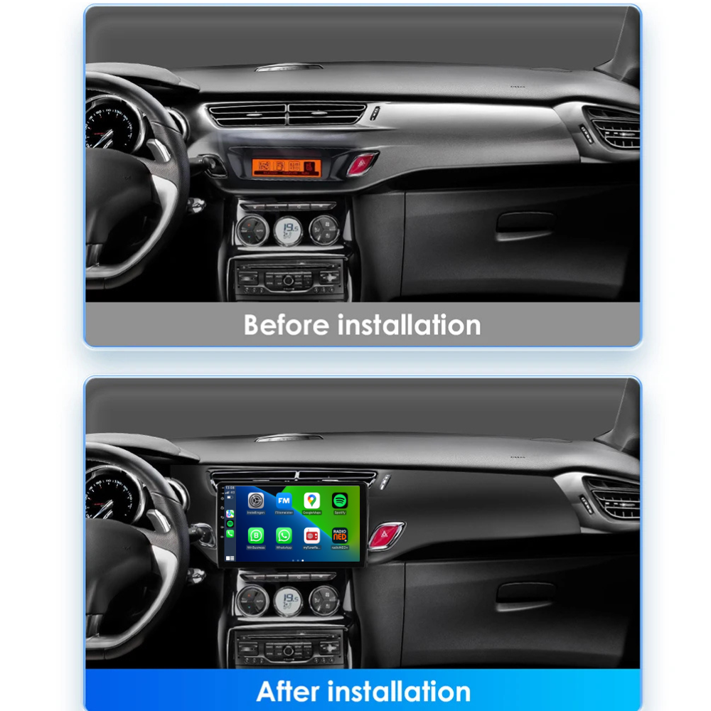 Radio para coche Citroën C3 y DS3 CarPlay | 2010 a 2017 | Denago DNG-A29 | 9 pulgadas | Androide 13 | CarPlay inalámbrico y Android Auto