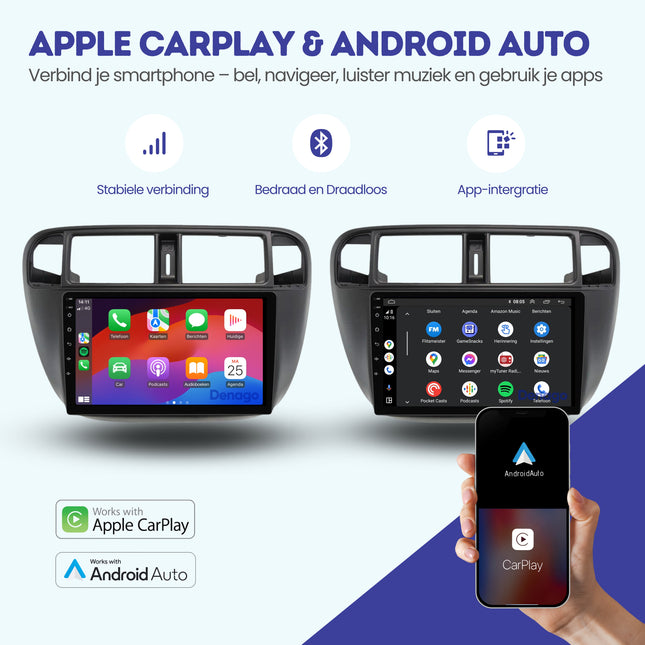 Honda Civic CarPlay autoradio | 1996 t/m 2000 | Denago DNG-A306 | 9 inch | Android 13 | Draadloos CarPlay & Android Auto