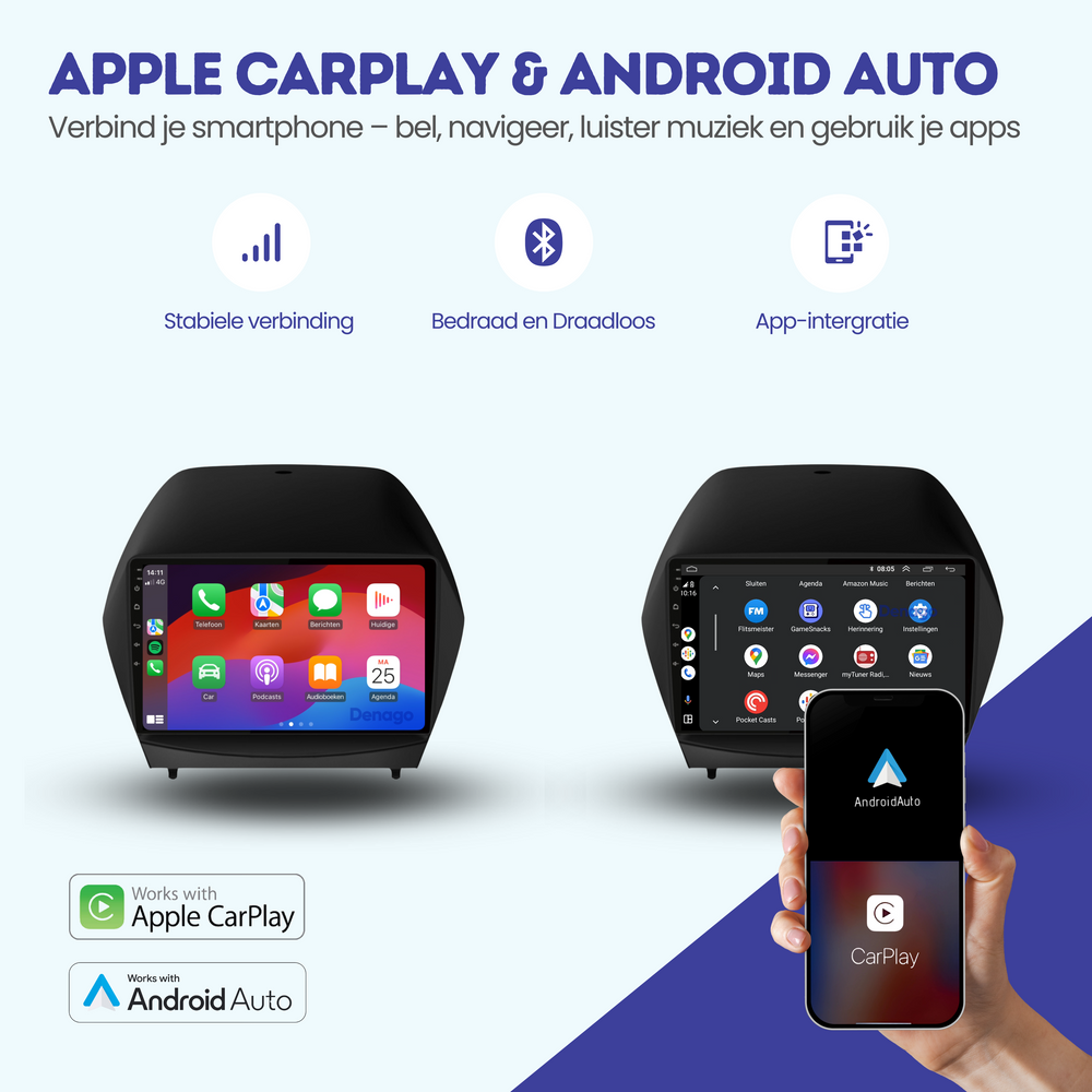 Hyundai ix35 CarPlay car radio | 2009 to 2015 | Denago DNG-A70 | 9 inches | Android 13 | Wireless CarPlay & Android Auto
